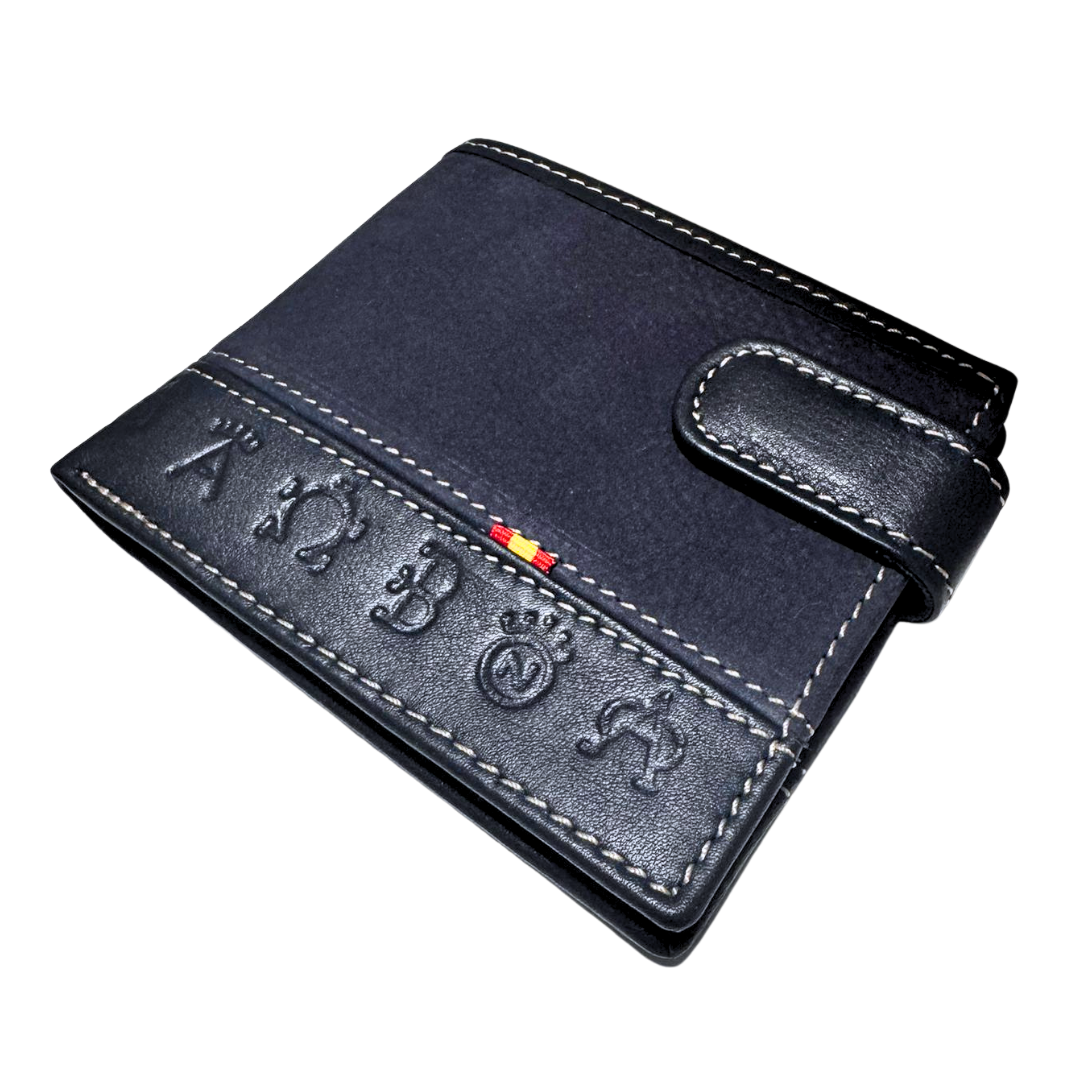 Cartera taurina Bandera España azul piel serraje