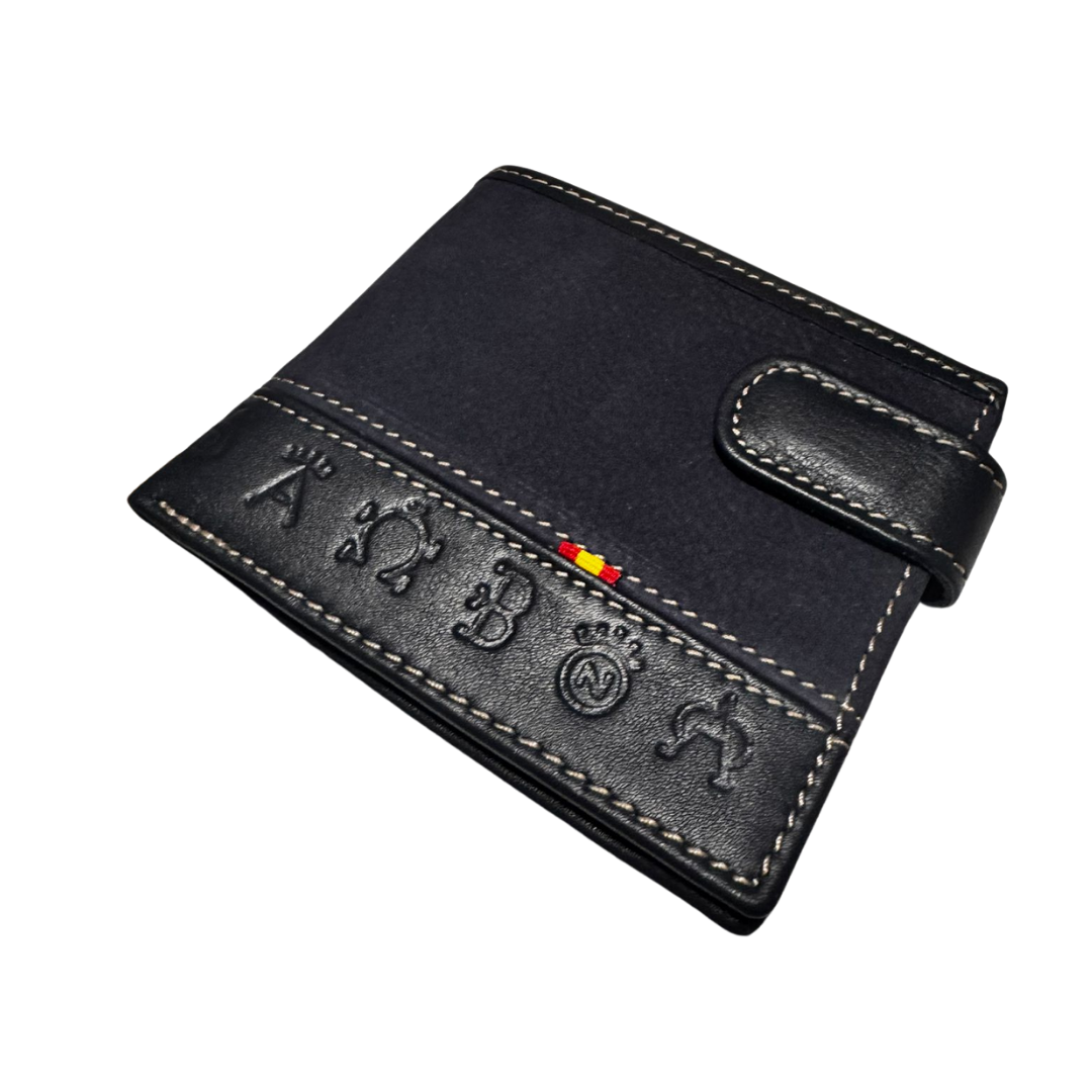 Cartera taurina Bandera España azul piel serraje