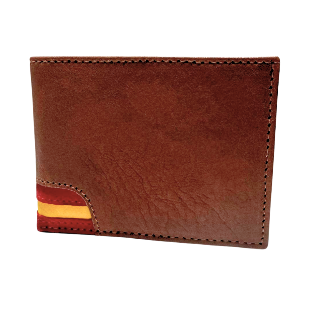 Men's wallet in blue Ubrique leather without closing the corner of the Spanish flag