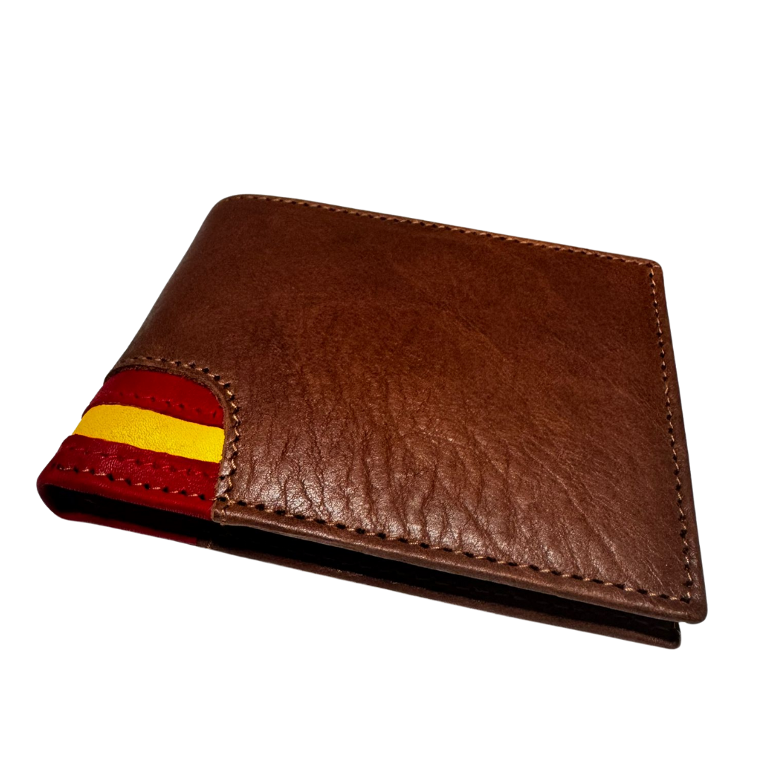Men's wallet in blue Ubrique leather without closing the corner of the Spanish flag