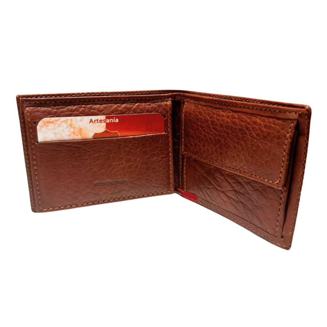 Men's wallet in blue Ubrique leather without closing the corner of the Spanish flag