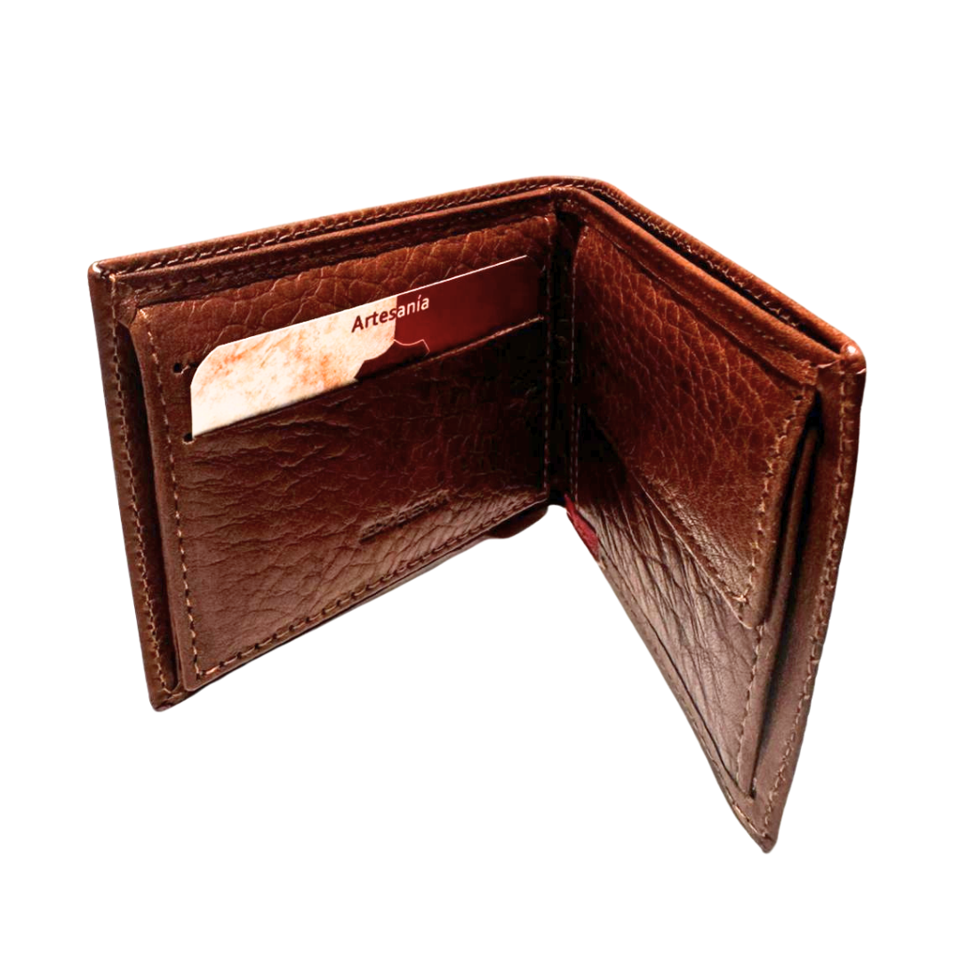 Men's wallet in blue Ubrique leather without closing the corner of the Spanish flag