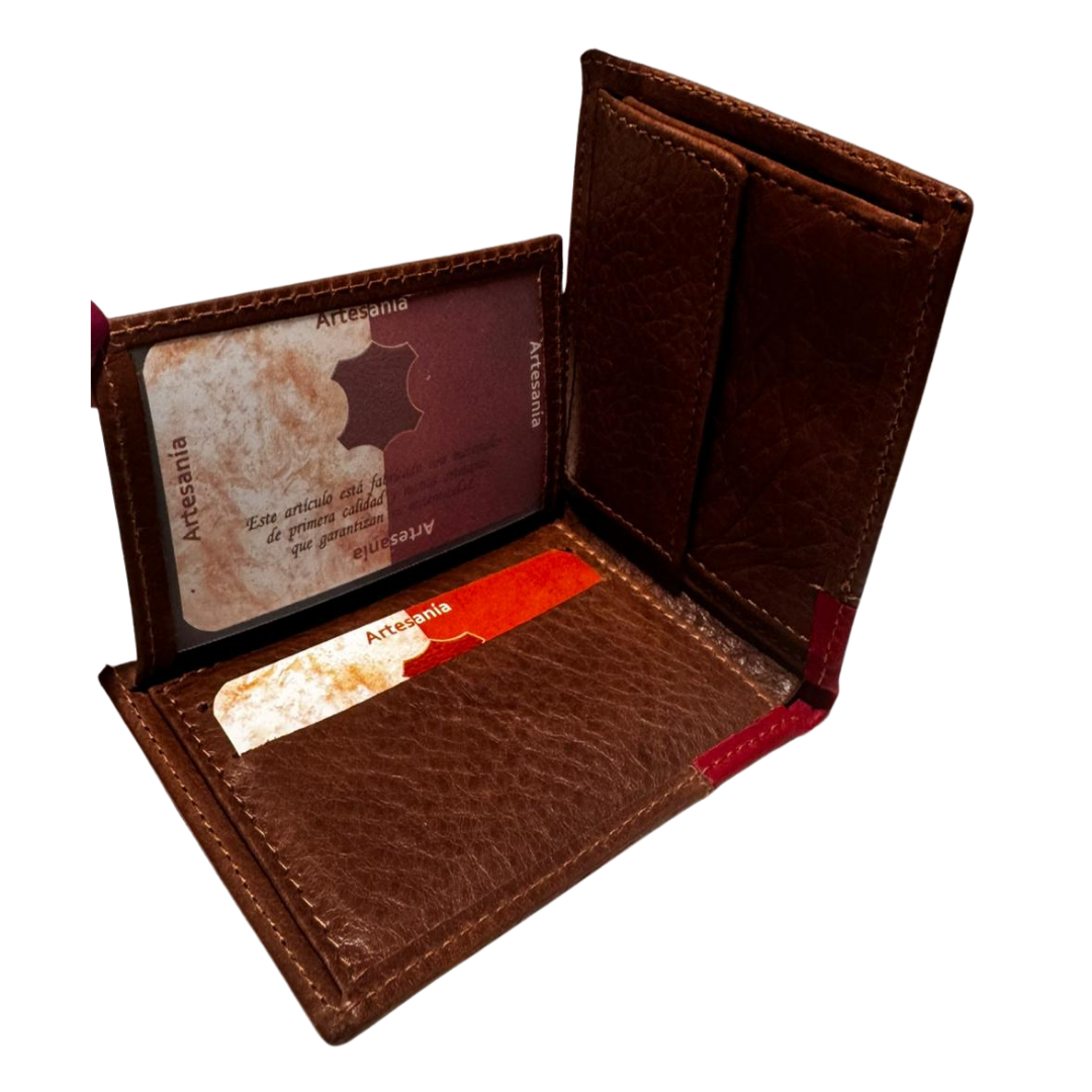 Men's wallet in blue Ubrique leather without closing the corner of the Spanish flag