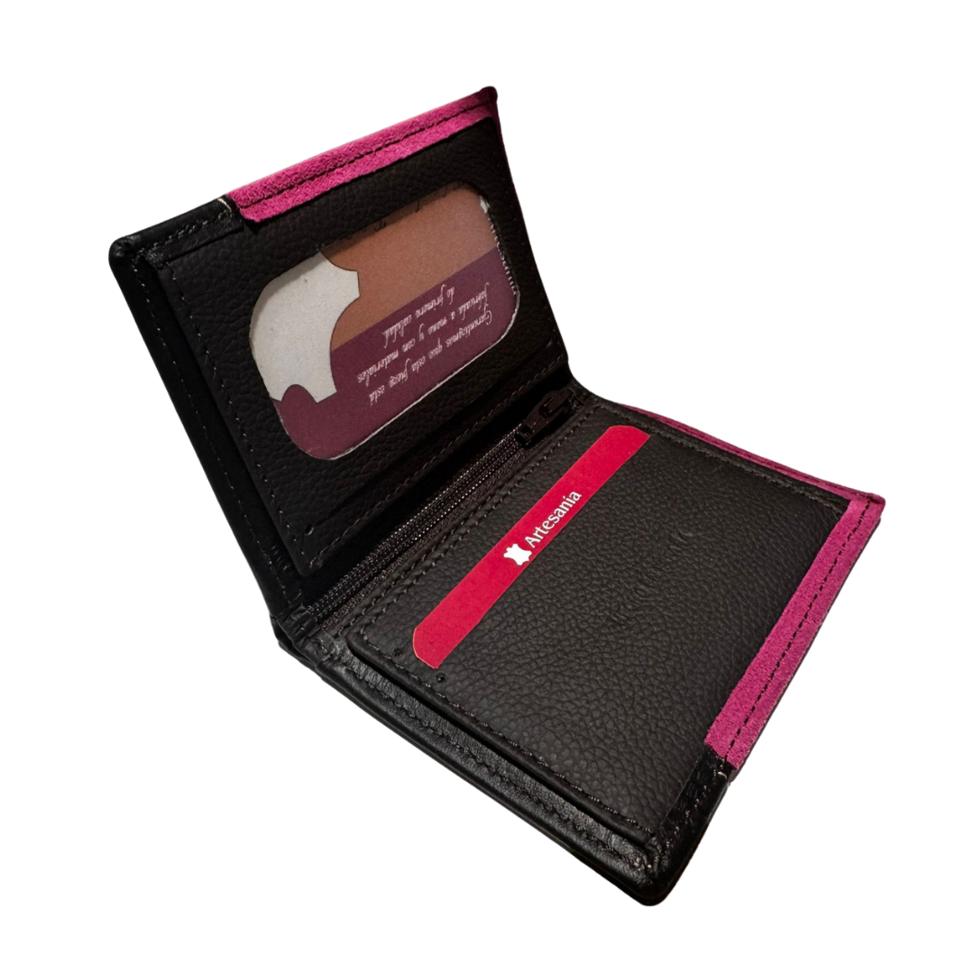 Ubrique leather wallet with pink cape