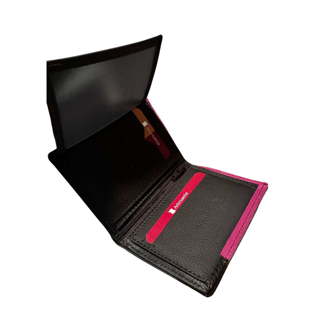 Ubrique leather wallet with pink cape