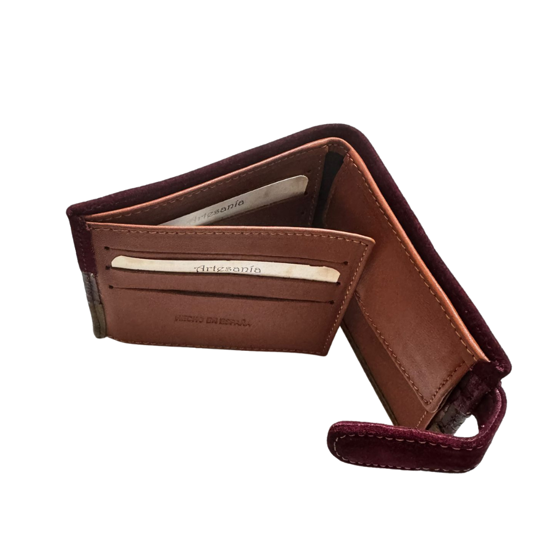 Cartera taurina tricolor piel serraje Ubrique Bandera España hierros taurinos