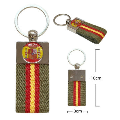 Llavero Cinta Elástica Verde Oliva España Escudo Bandera