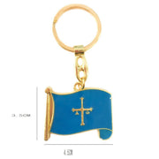 Llavero Metálico Dorado Bandera del Principado de Asturias (4.5x3.5 cm)
