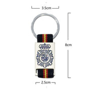 Llavero de Metal con Cinta Grabado Policía Nacional Azul con Mini Bandera