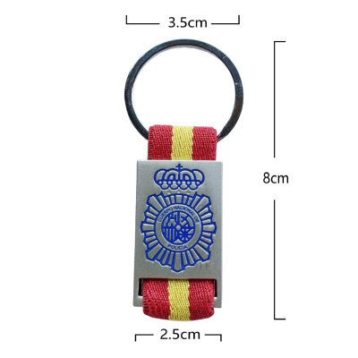 Llavero de Metal con Cinta Grabado Policía Nacional Bandera Completa
