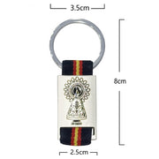 Llavero Azul Virgen del Pilar con Cinta de España y Metal