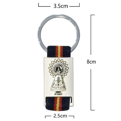 Llavero Azul Virgen del Pilar con Cinta de España y Metal