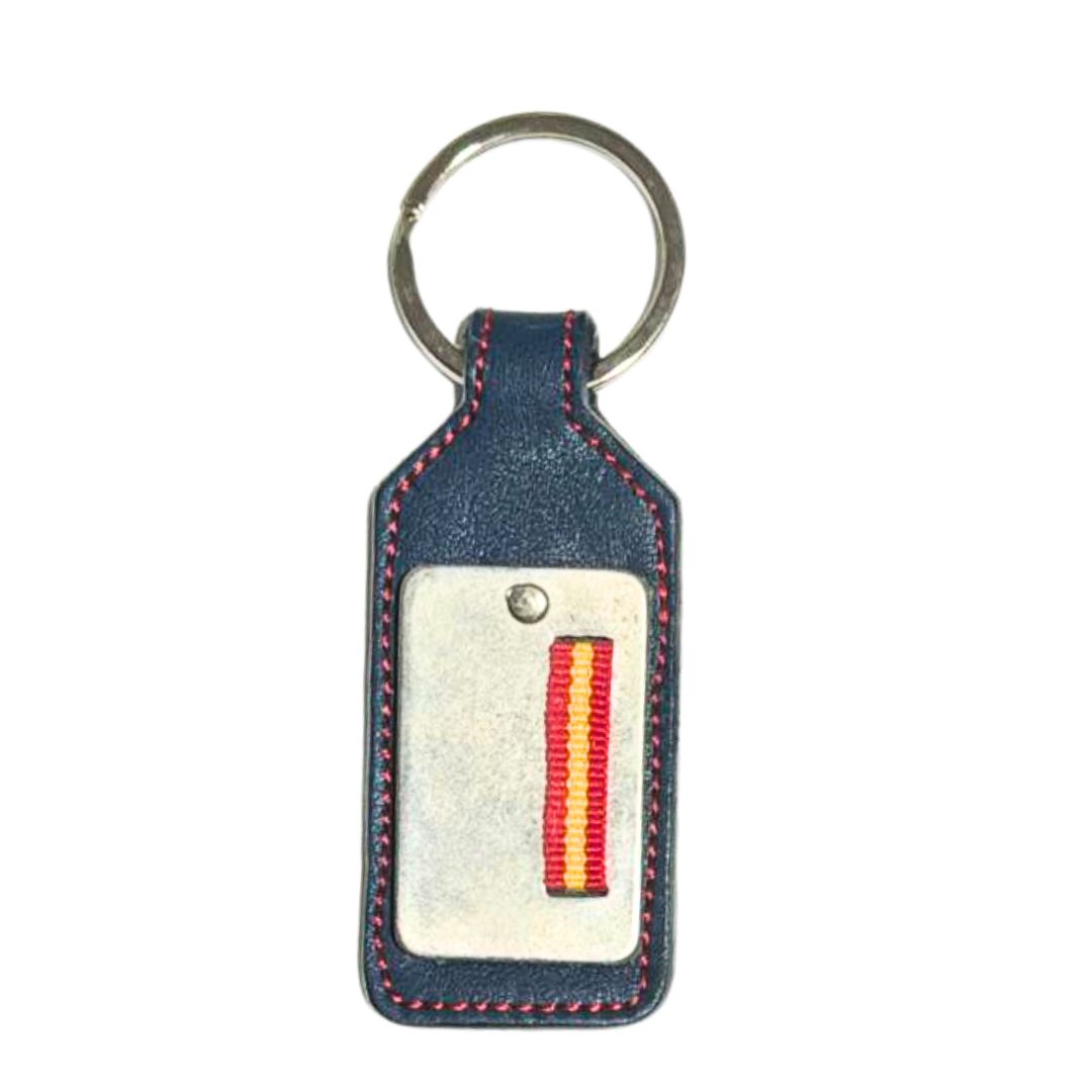 Llavero Bandera de España lateral piel azul marino - LaFlamencadeBorgoña