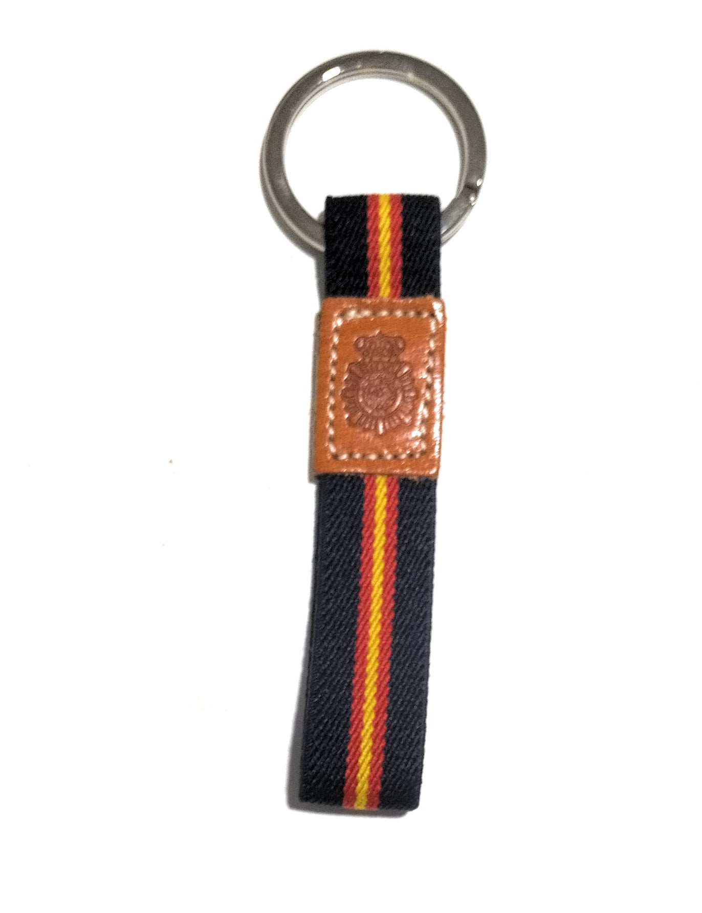 Llavero Policía Nacional Bandera España lona azul con piel grabada - LaFlamencadeBorgoña