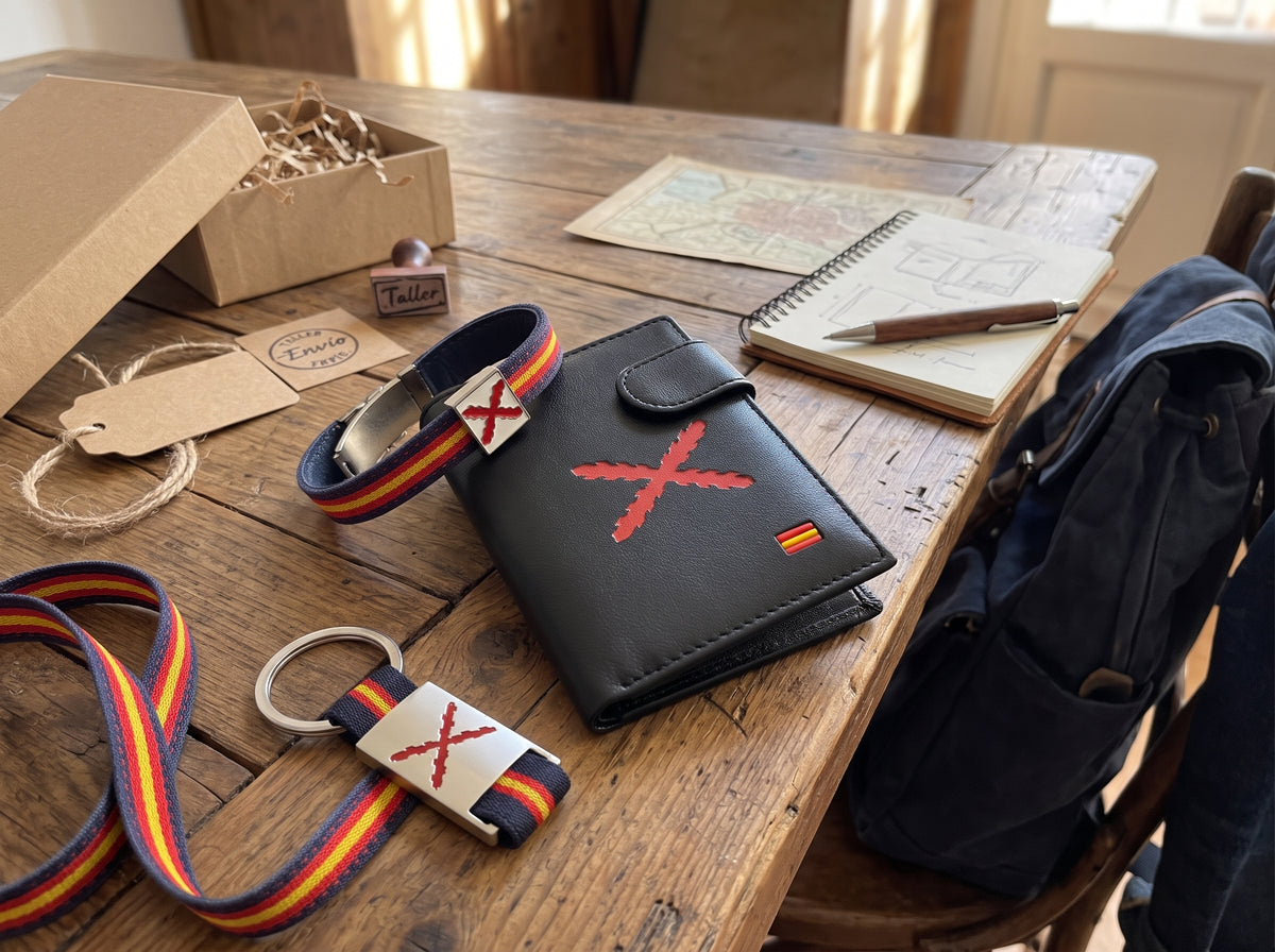 Lote Cruz de Borgoña con Cartera, Pulsera y Llavero
