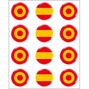 Lámina de 12 Pegatinas de silicona Escarapela Bandera España diana circular 11 mm (Lámina completa)