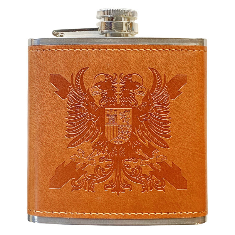 Petaca Águila Bicéfala de Acero Inoxidable 304 Forrada en Piel (Marron) 6oz 177ml