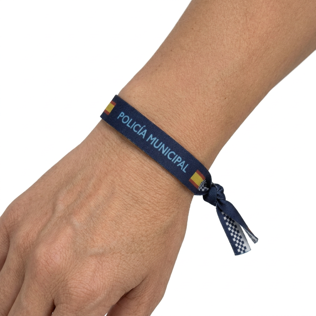 Pulsera Policía Municipal de tela con bandera de España y damero