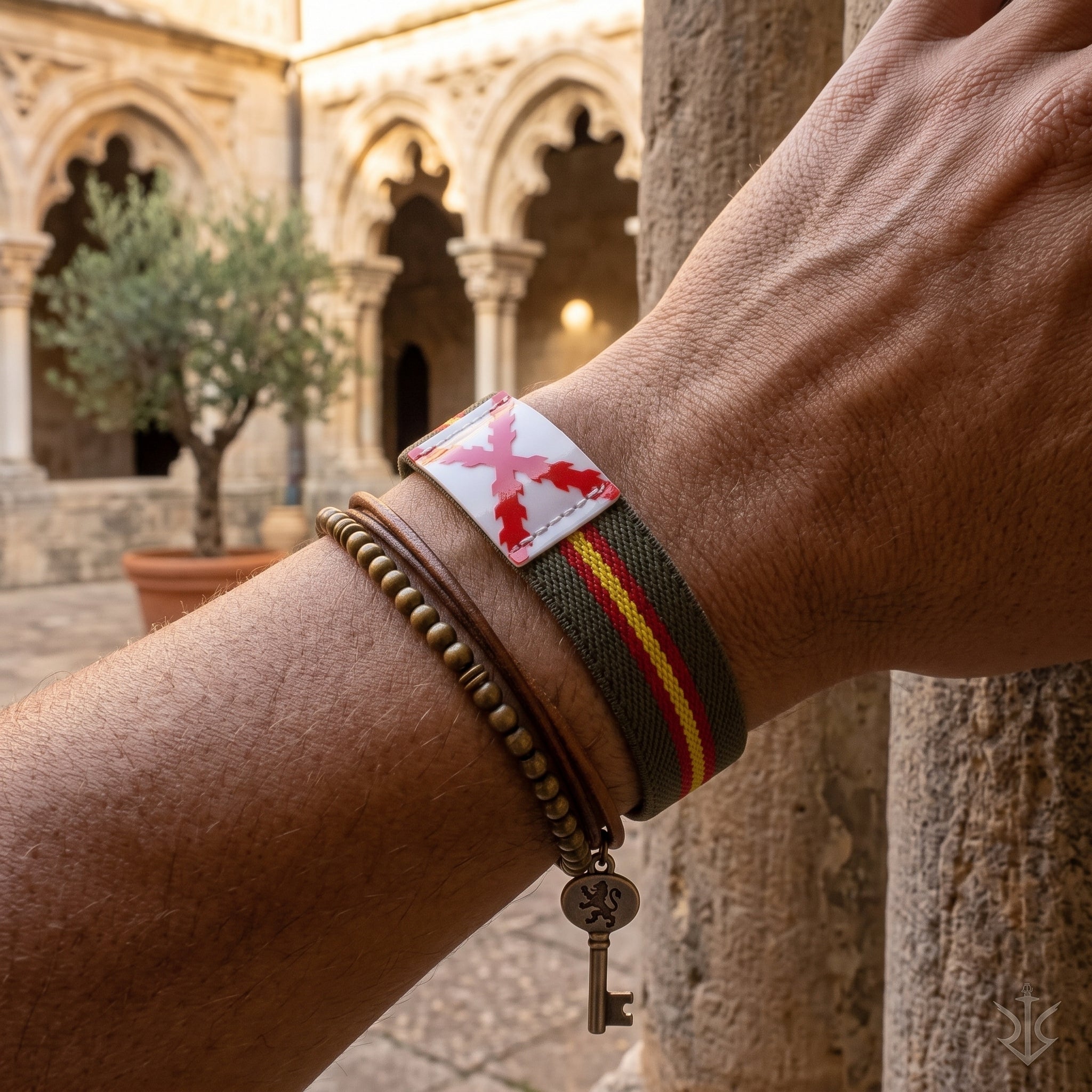Pulsera elástica Cruz de Borgoña y Bandera España Verde