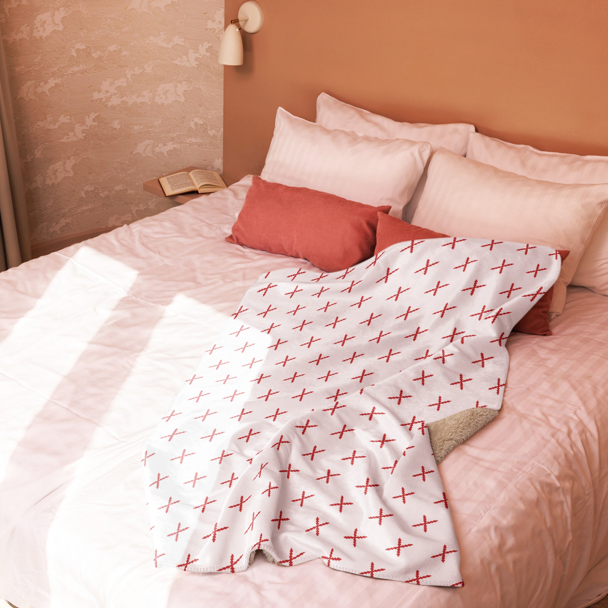 Manta sherpa Cruz de Borgoña mosaico blanco - LaFlamencadeBorgoña