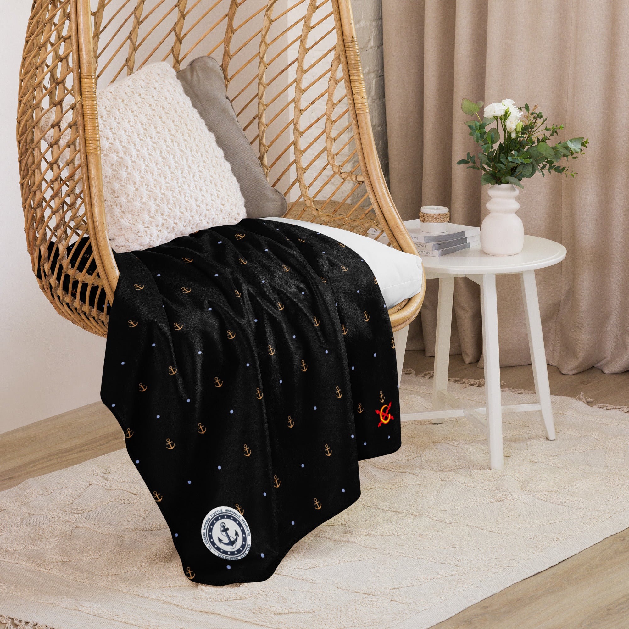Manta sherpa negra Anclas - LaFlamencadeBorgoña
