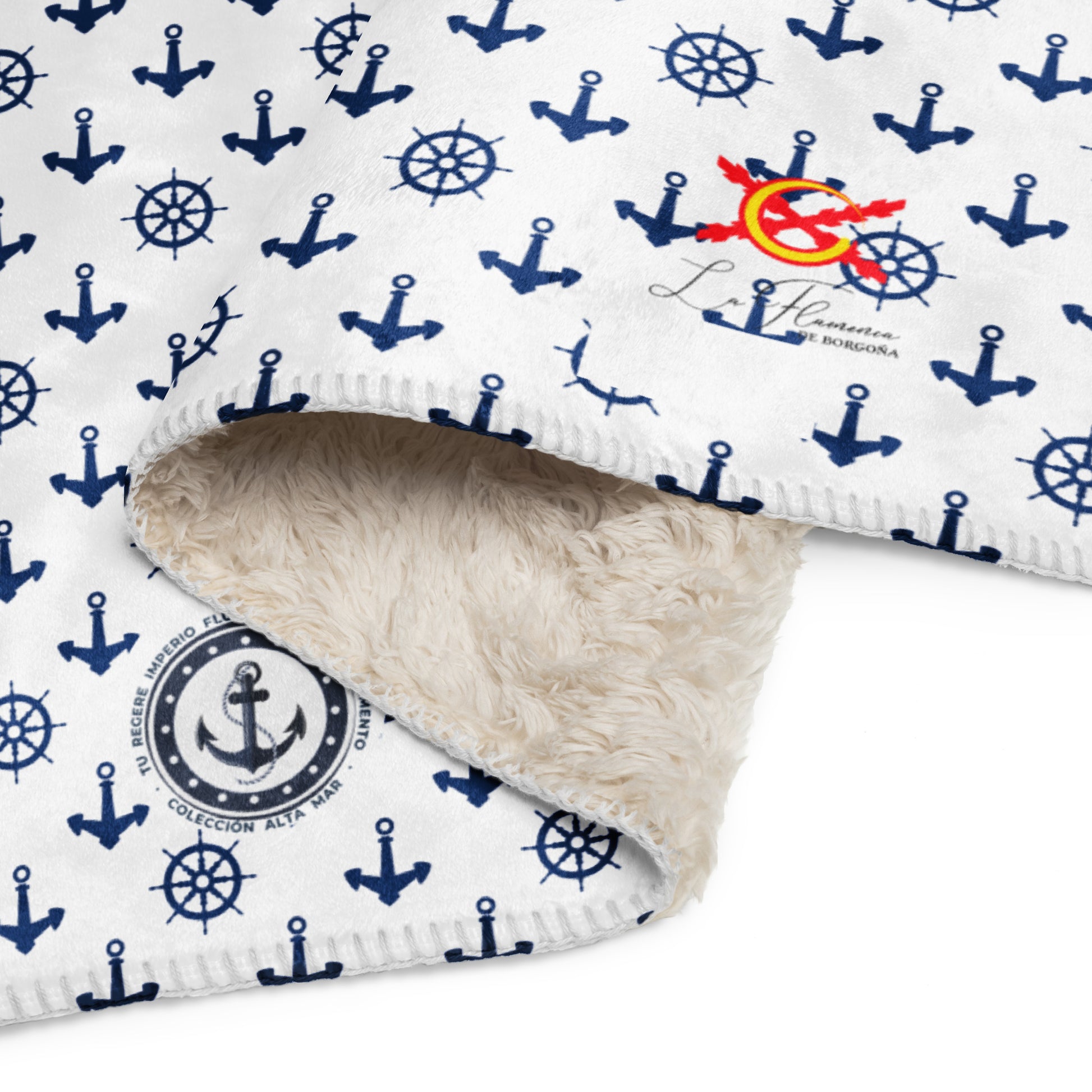 Manta sherpa Blanca Anclas - LaFlamencadeBorgoña
