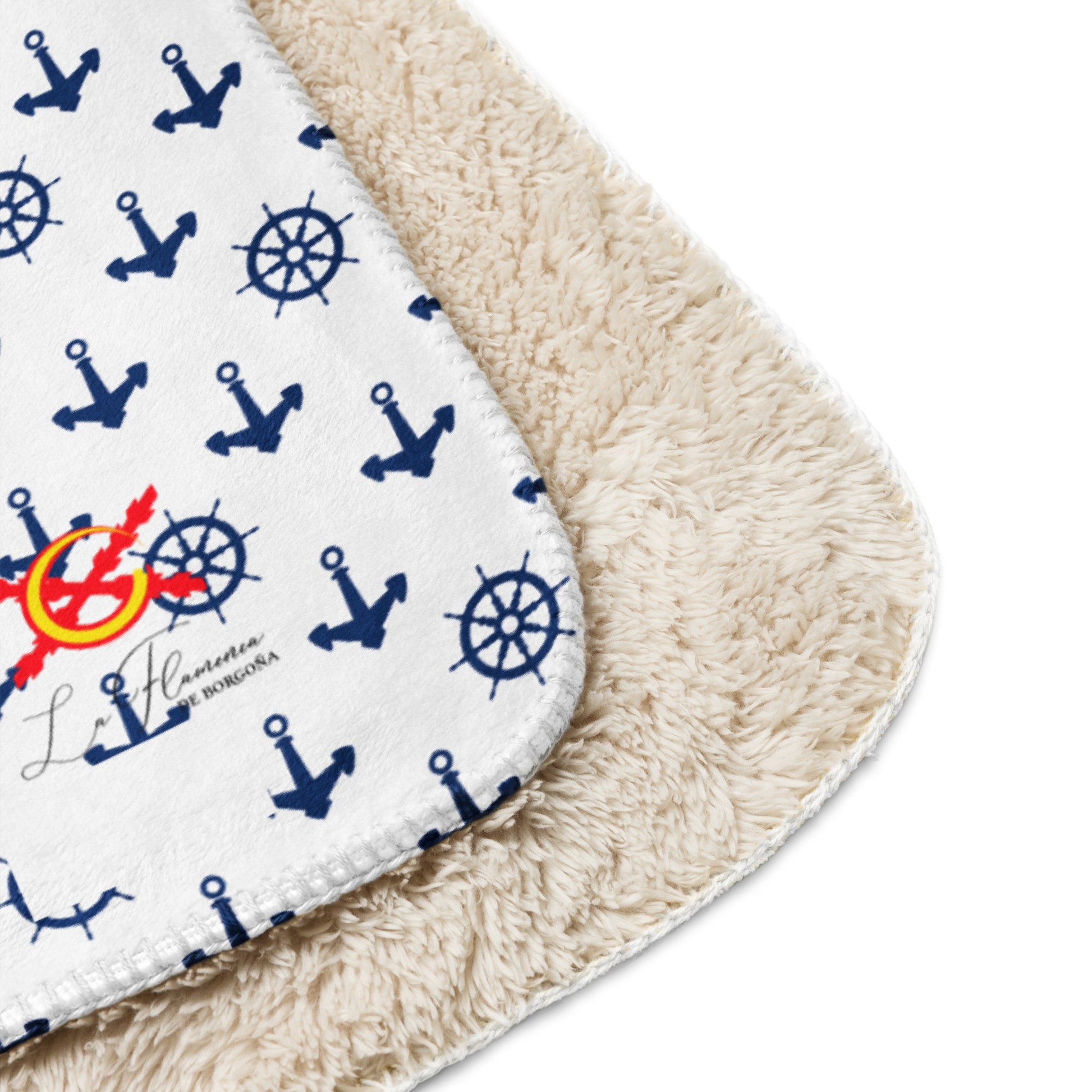 Manta sherpa Blanca Anclas - LaFlamencadeBorgoña