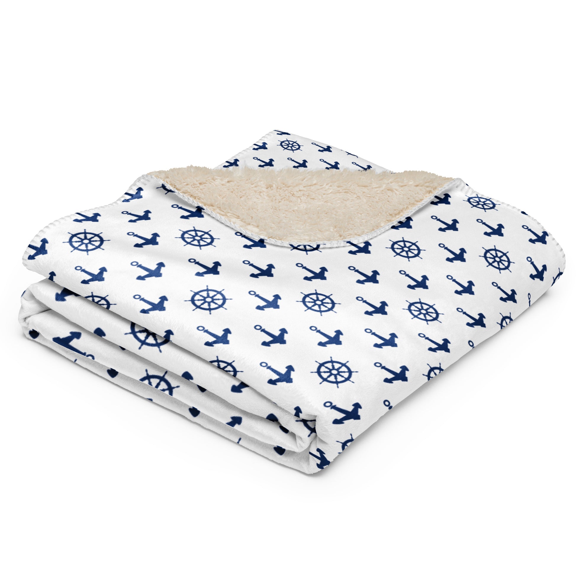 Manta sherpa Blanca Anclas - LaFlamencadeBorgoña