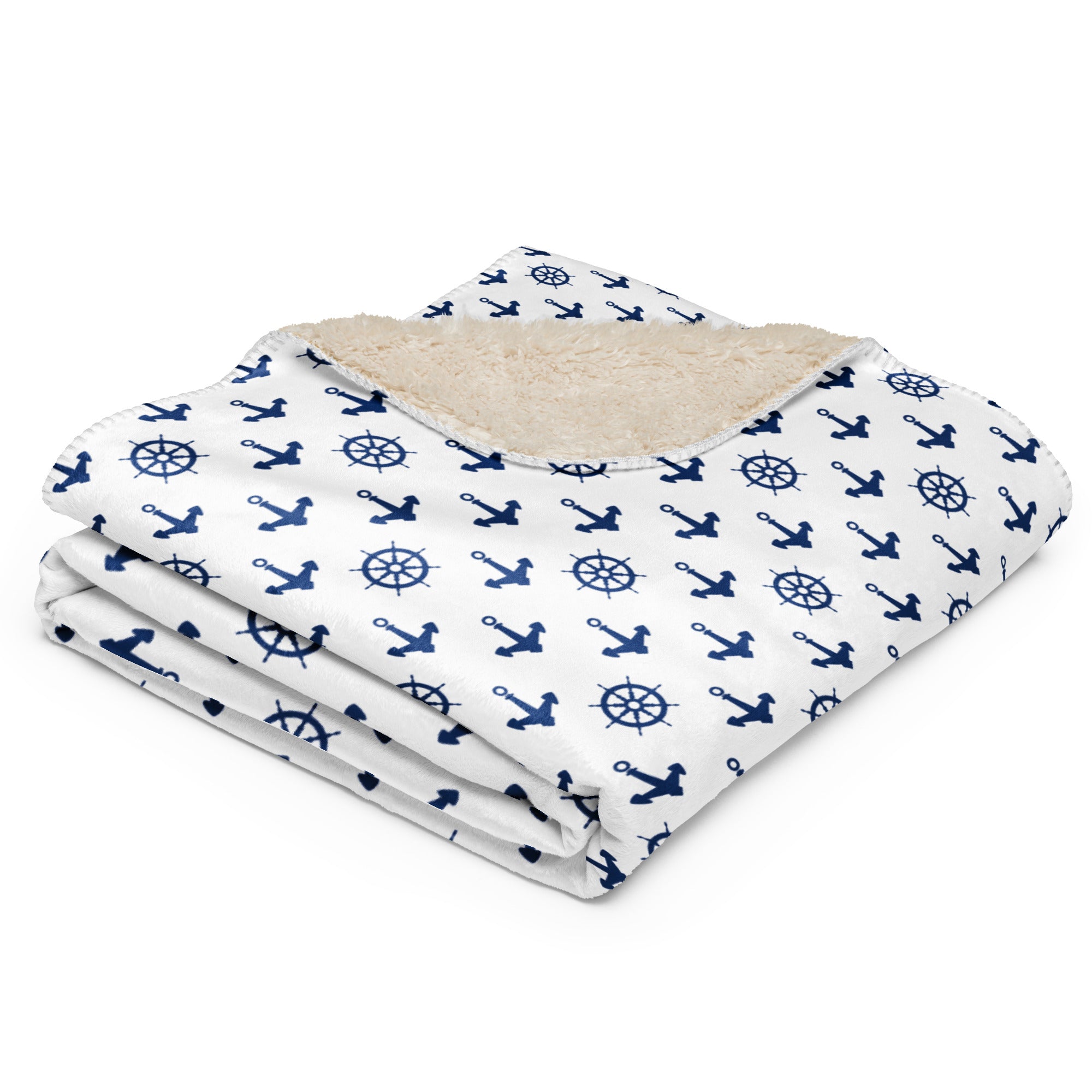 Manta sherpa Blanca Anclas - LaFlamencadeBorgoña