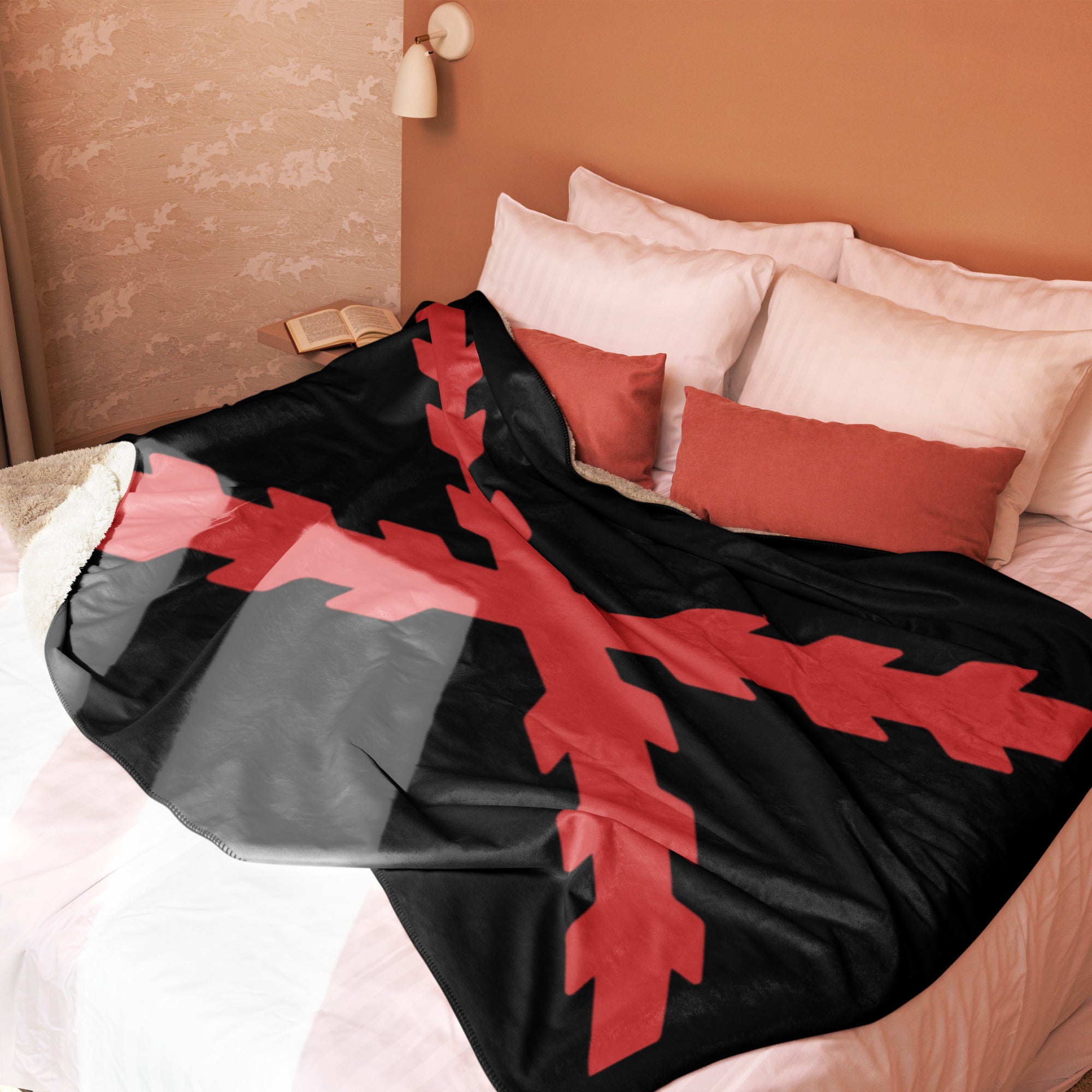 Manta sherpa Cruz Borgoña negro - LaFlamencadeBorgoña