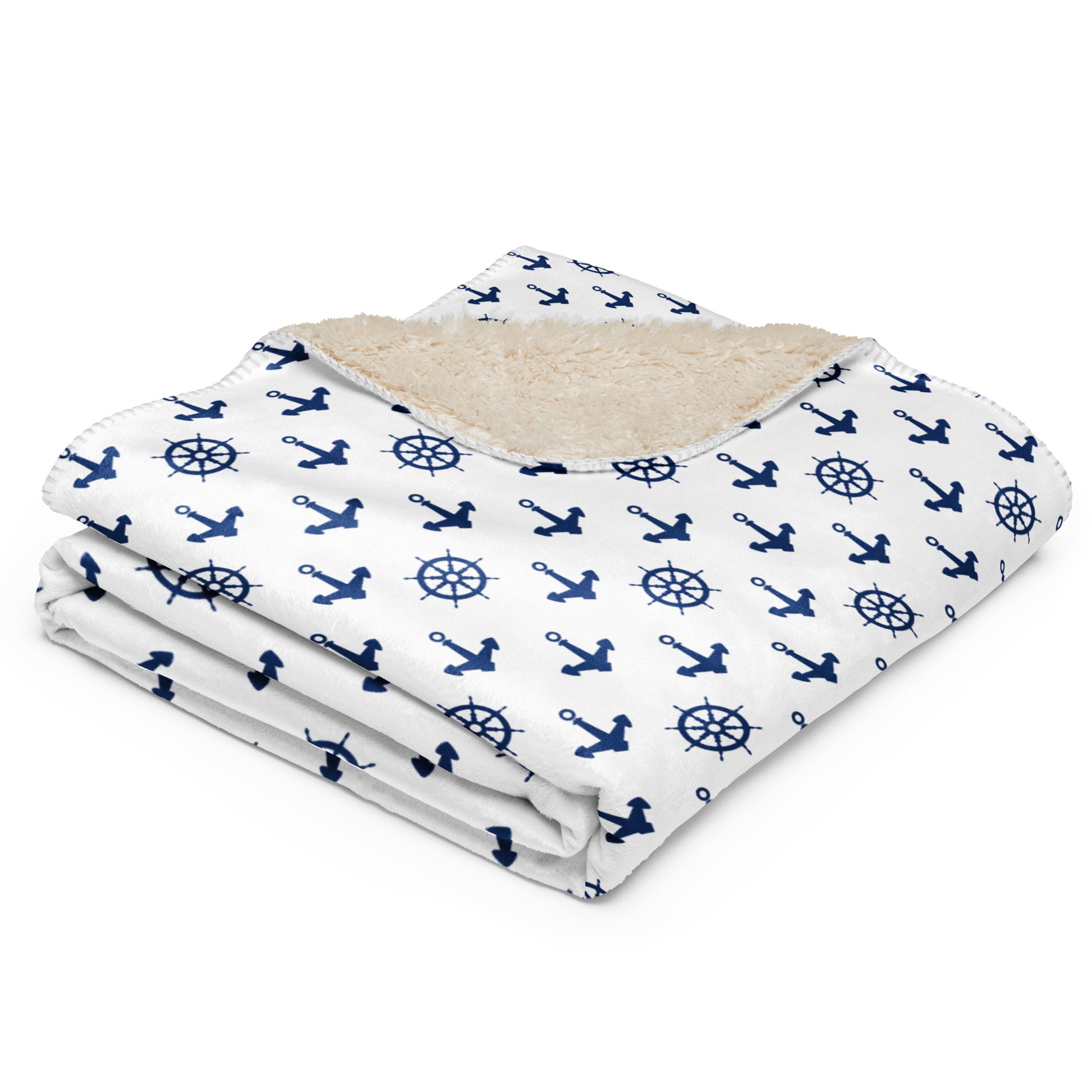 Manta sherpa Blanca Anclas - LaFlamencadeBorgoña