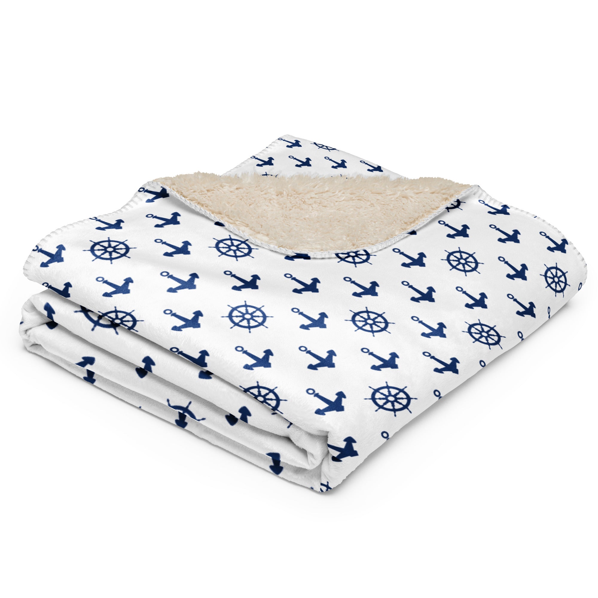 Manta sherpa Blanca Anclas - LaFlamencadeBorgoña