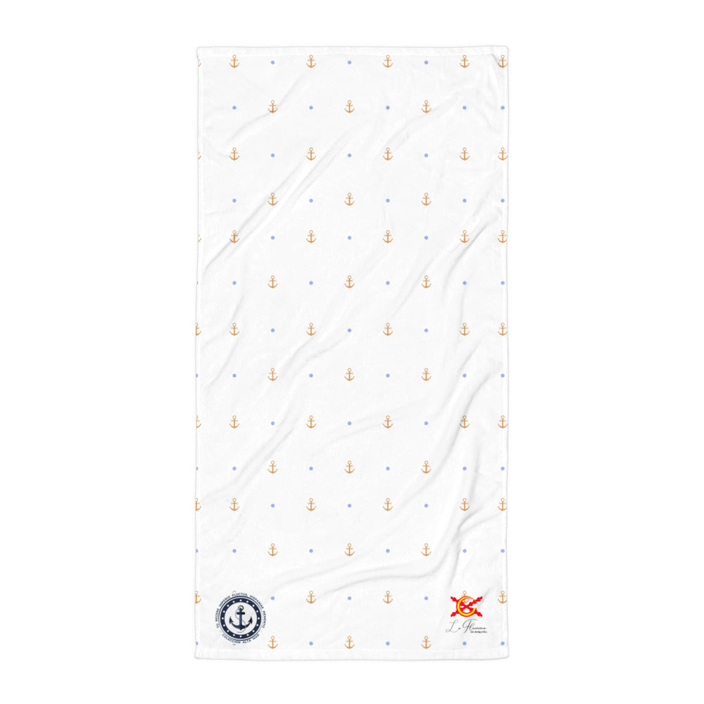 Toalla blanca anclas amarillas - Colección Alta Mar IX - LaFlamencadeBorgoña