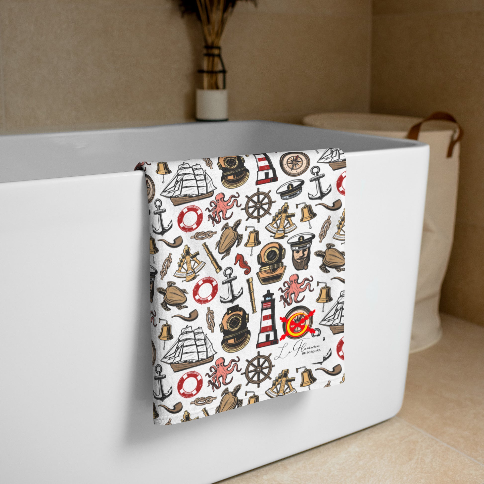 Comprar Toalla iconos del mar - Colección Alta Mar IV Bandera España La Flamenca de Borgoña Patricia Muñoz VOX