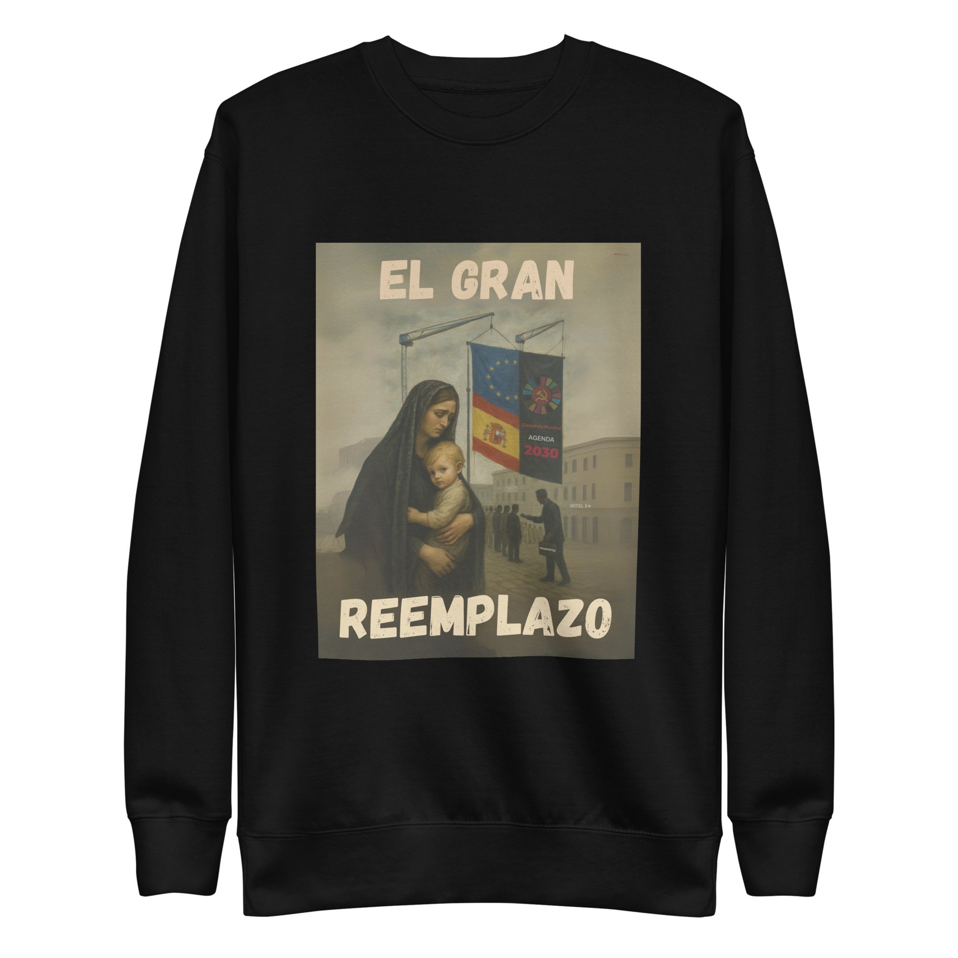 Comprar Sudadera "El gran reemplazo" Bandera España La Flamenca de Borgoña Patricia Muñoz VOX