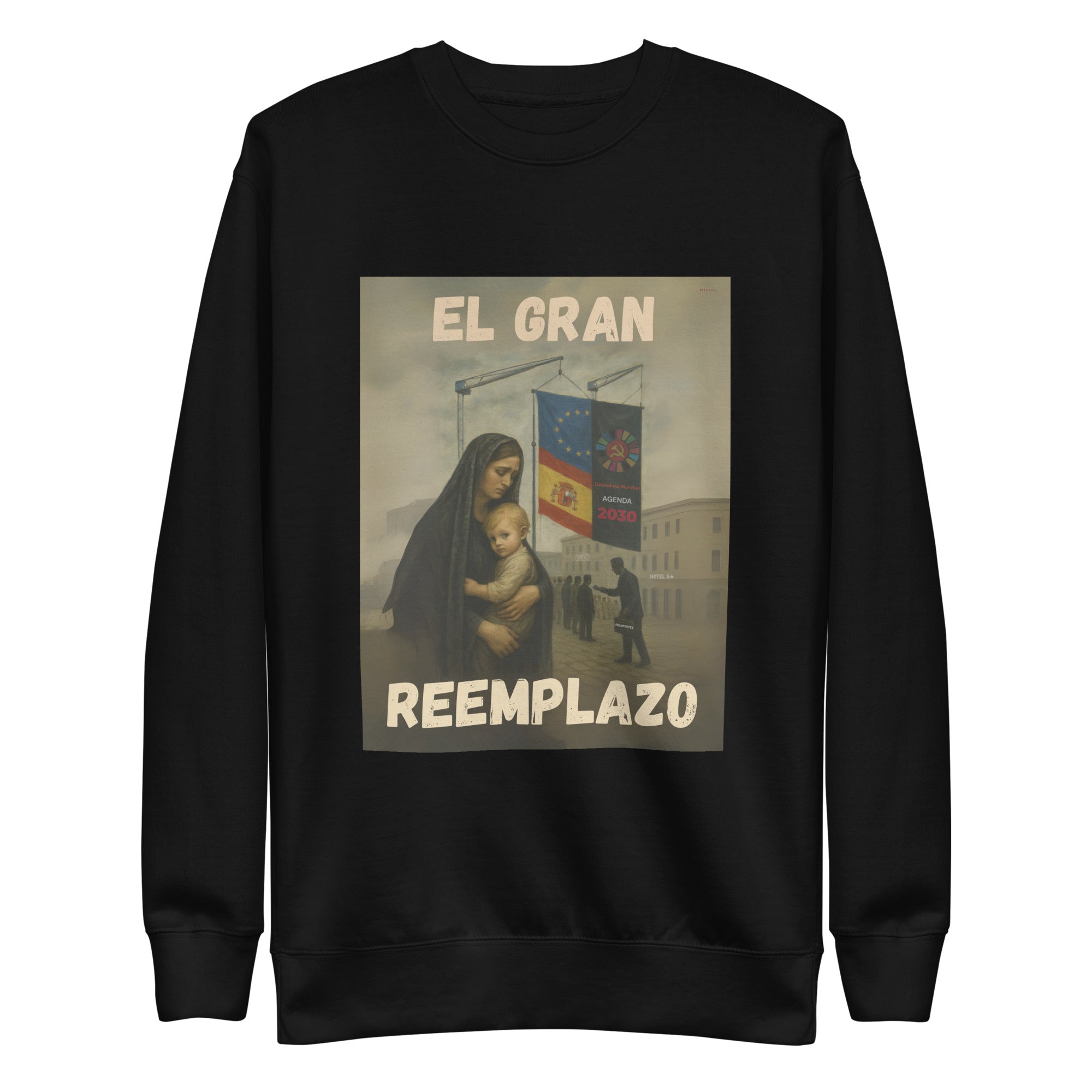 Comprar Sudadera "El gran reemplazo" Bandera España La Flamenca de Borgoña Patricia Muñoz VOX