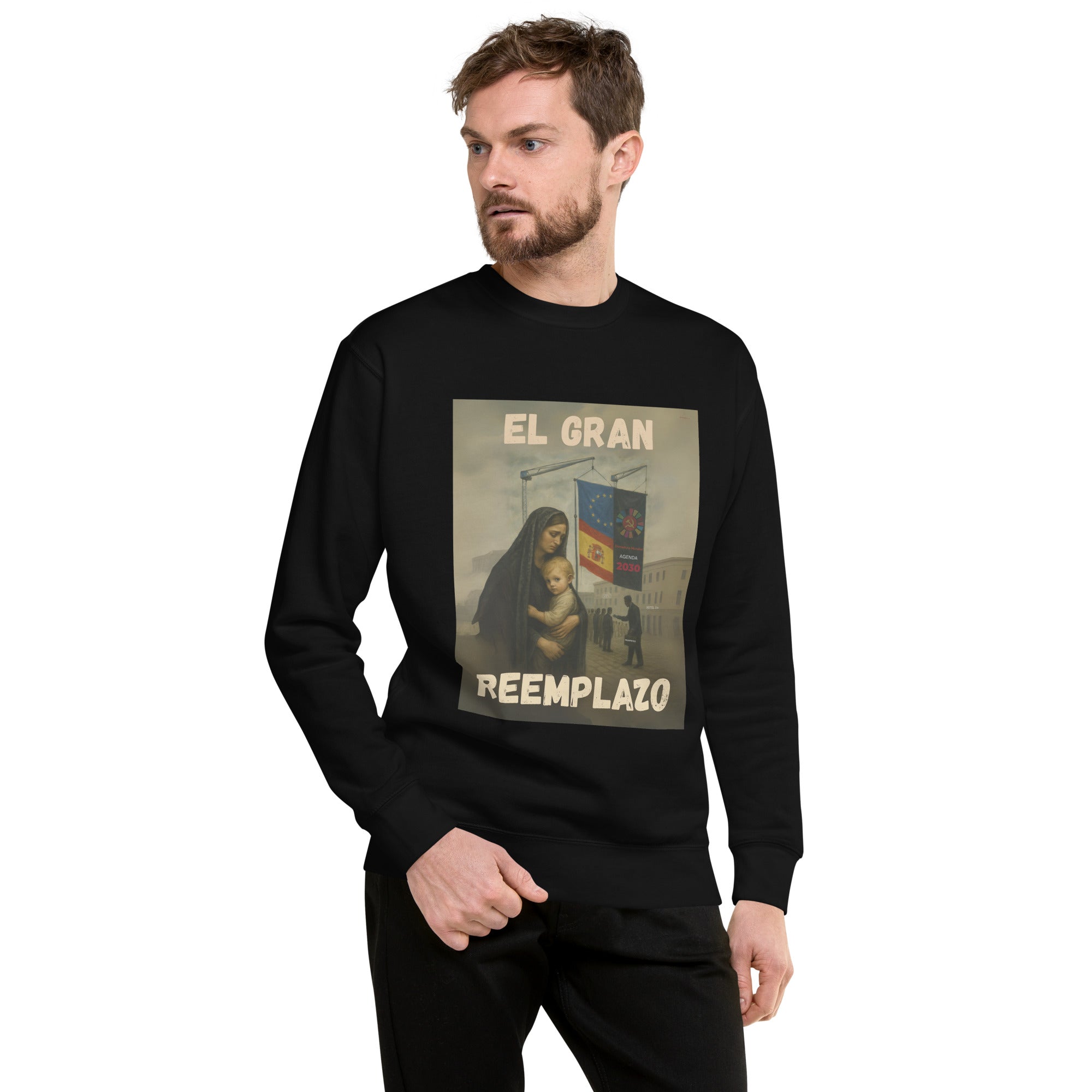 Comprar Sudadera "El gran reemplazo" Bandera España La Flamenca de Borgoña Patricia Muñoz VOX