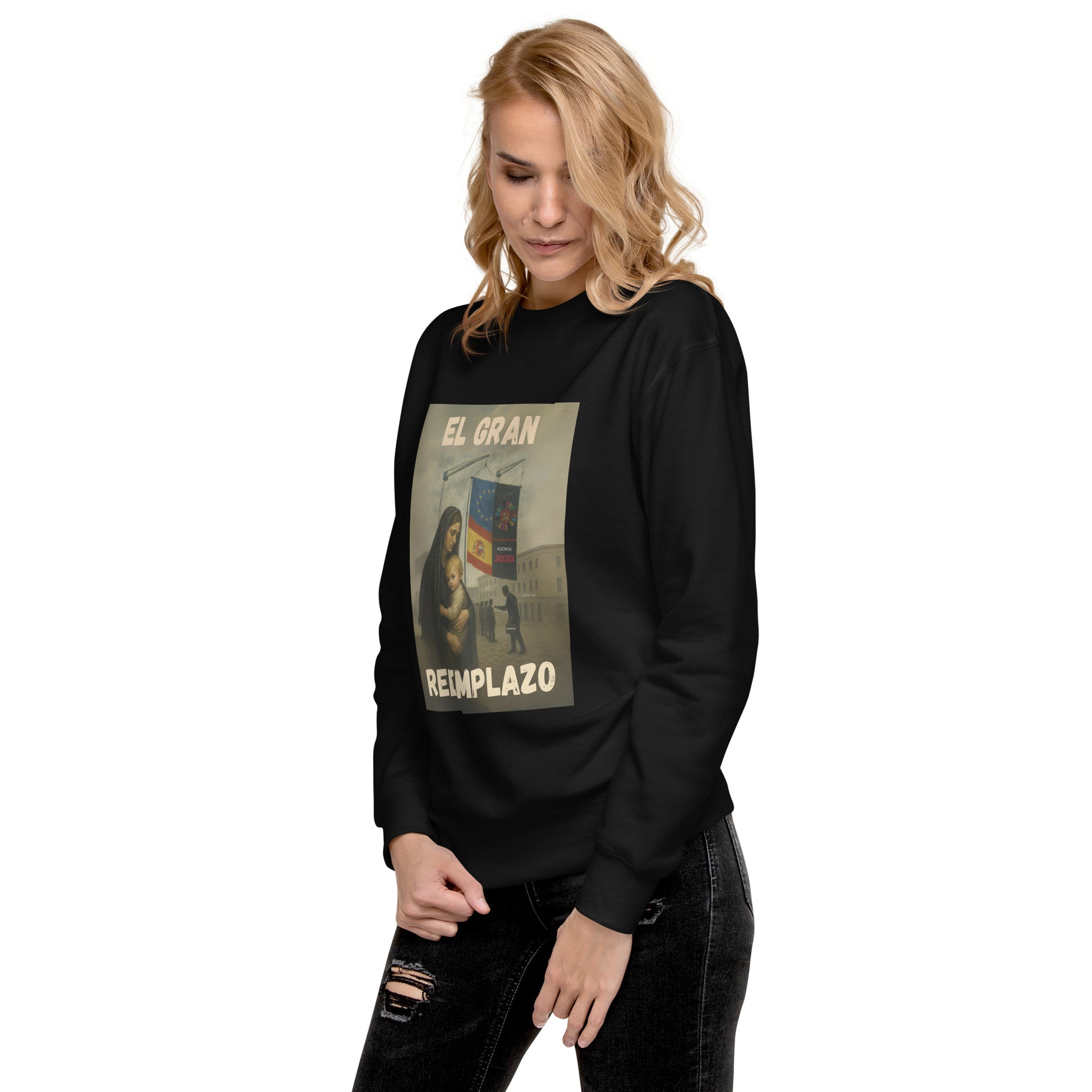 Comprar Sudadera "El gran reemplazo" Bandera España La Flamenca de Borgoña Patricia Muñoz VOX