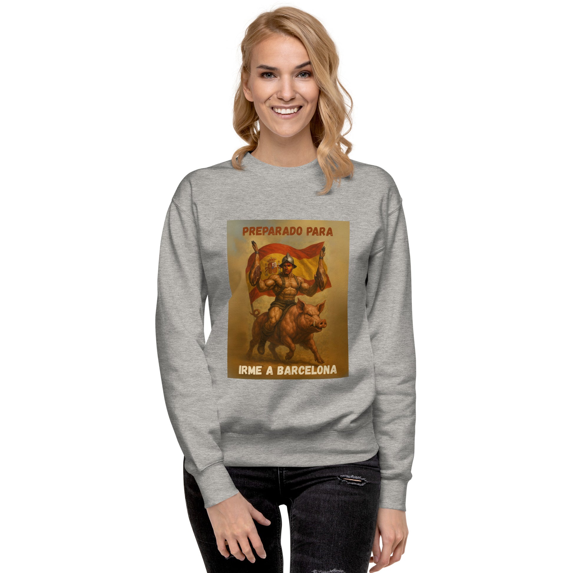 Comprar Sudadera "Preparado para irme a Barcelona" Bandera España La Flamenca de Borgoña Patricia Muñoz VOX