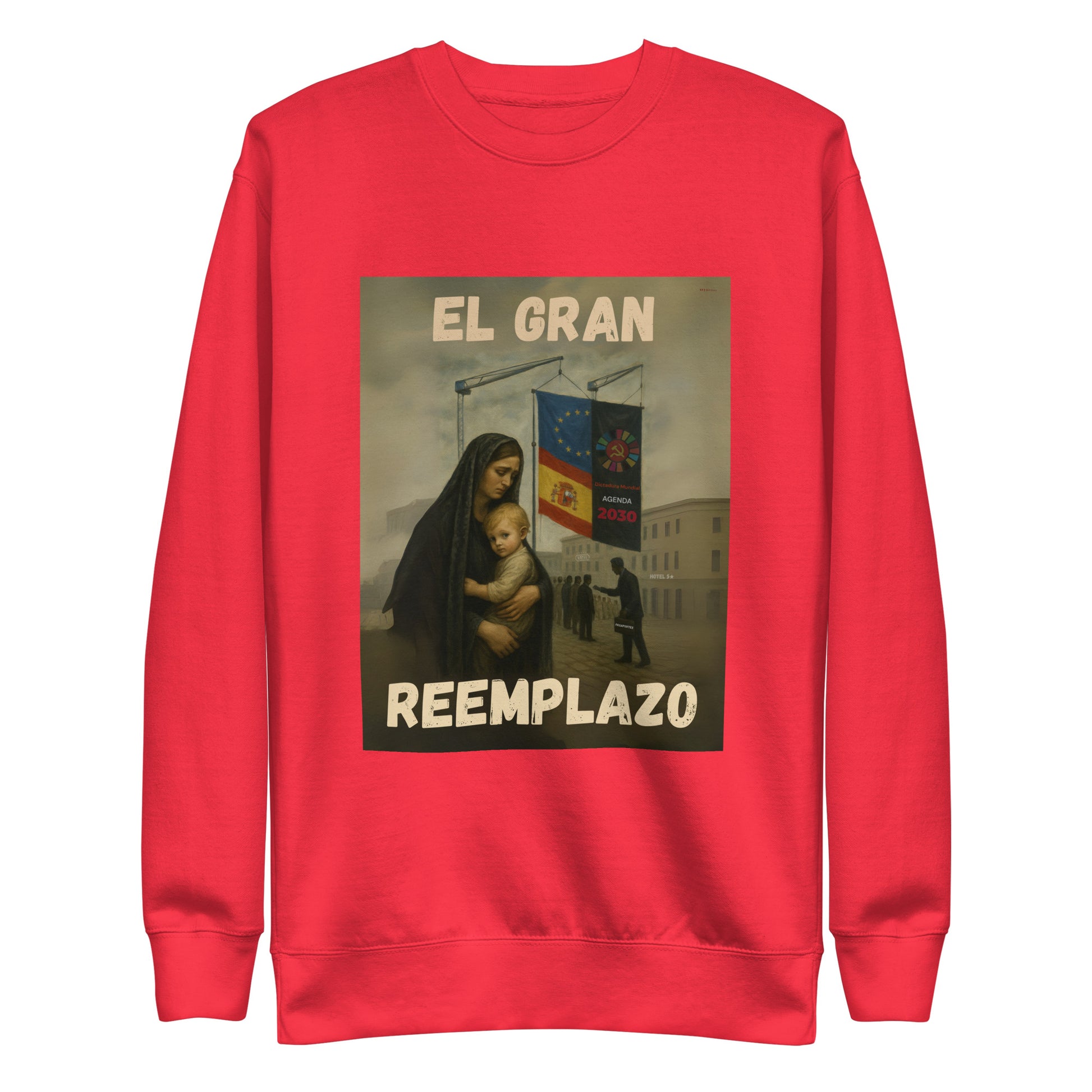 Comprar Sudadera "El gran reemplazo" Bandera España La Flamenca de Borgoña Patricia Muñoz VOX