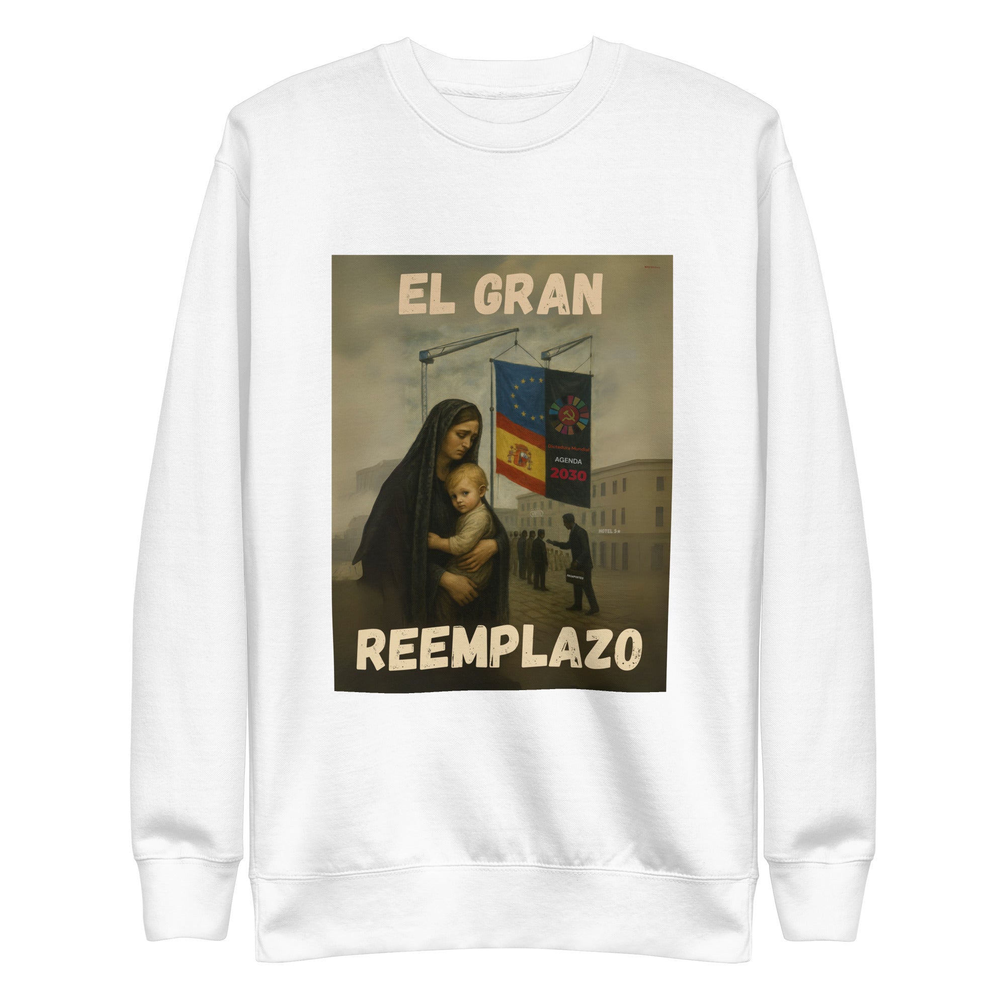 Comprar Sudadera "El gran reemplazo" Bandera España La Flamenca de Borgoña Patricia Muñoz VOX