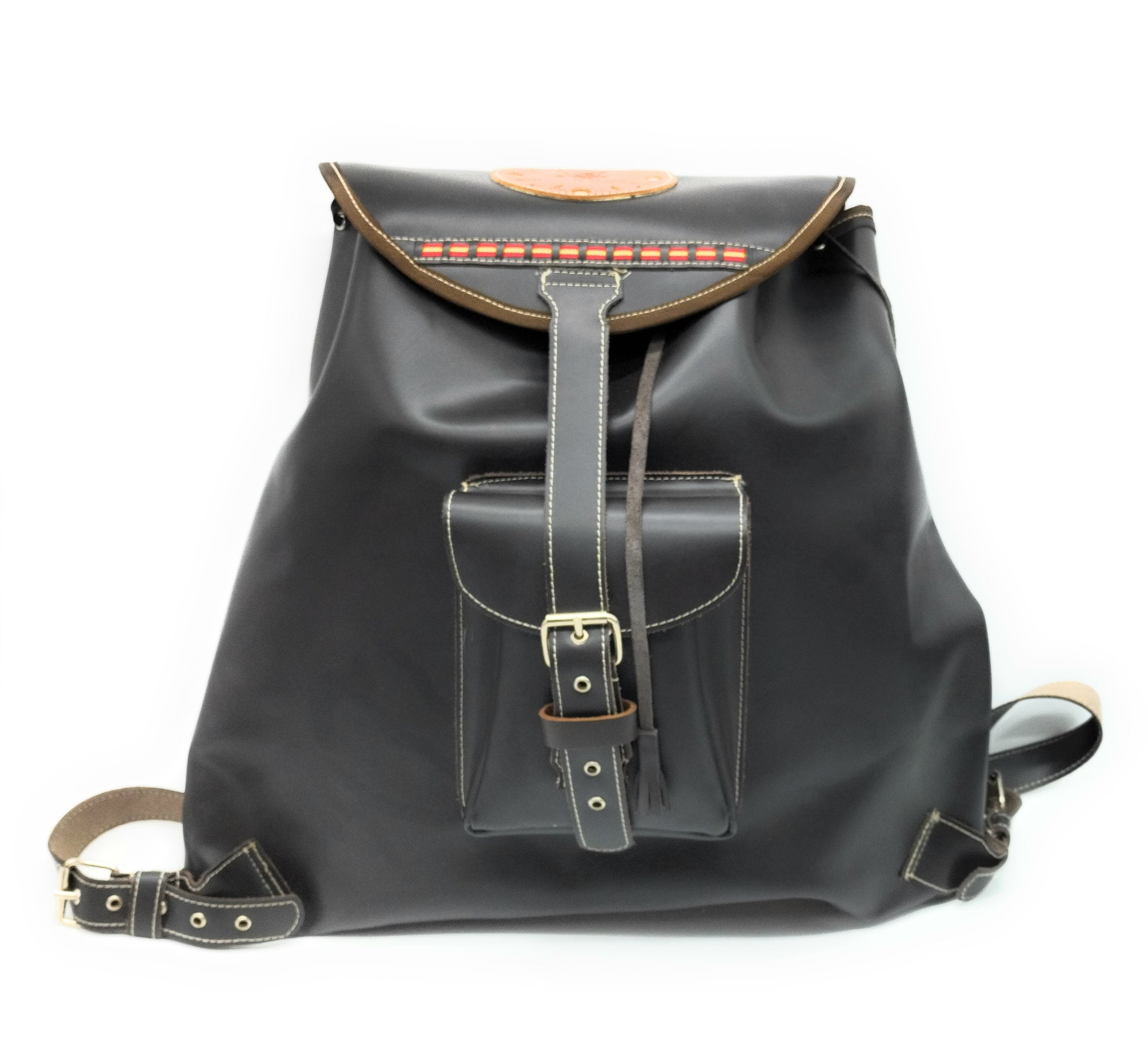 Zurrón Bandera España marrón piel - LaFlamencadeBorgoña