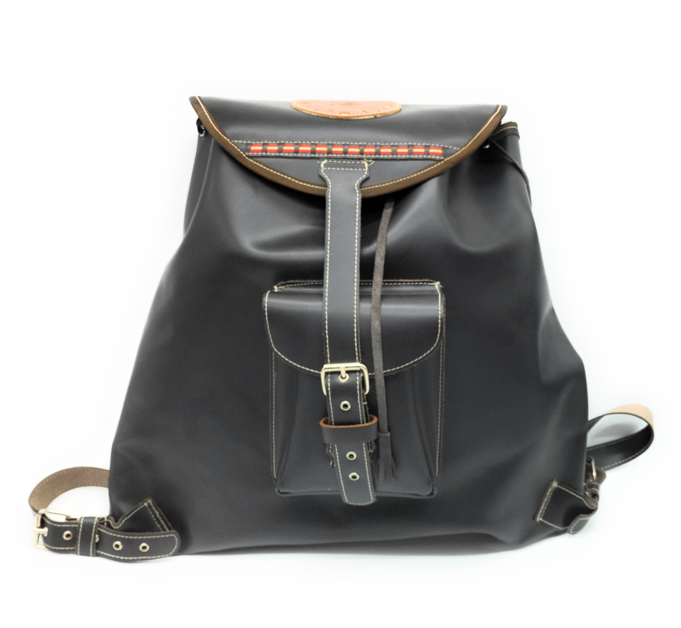 Zurrón Bandera España marrón piel - LaFlamencadeBorgoña