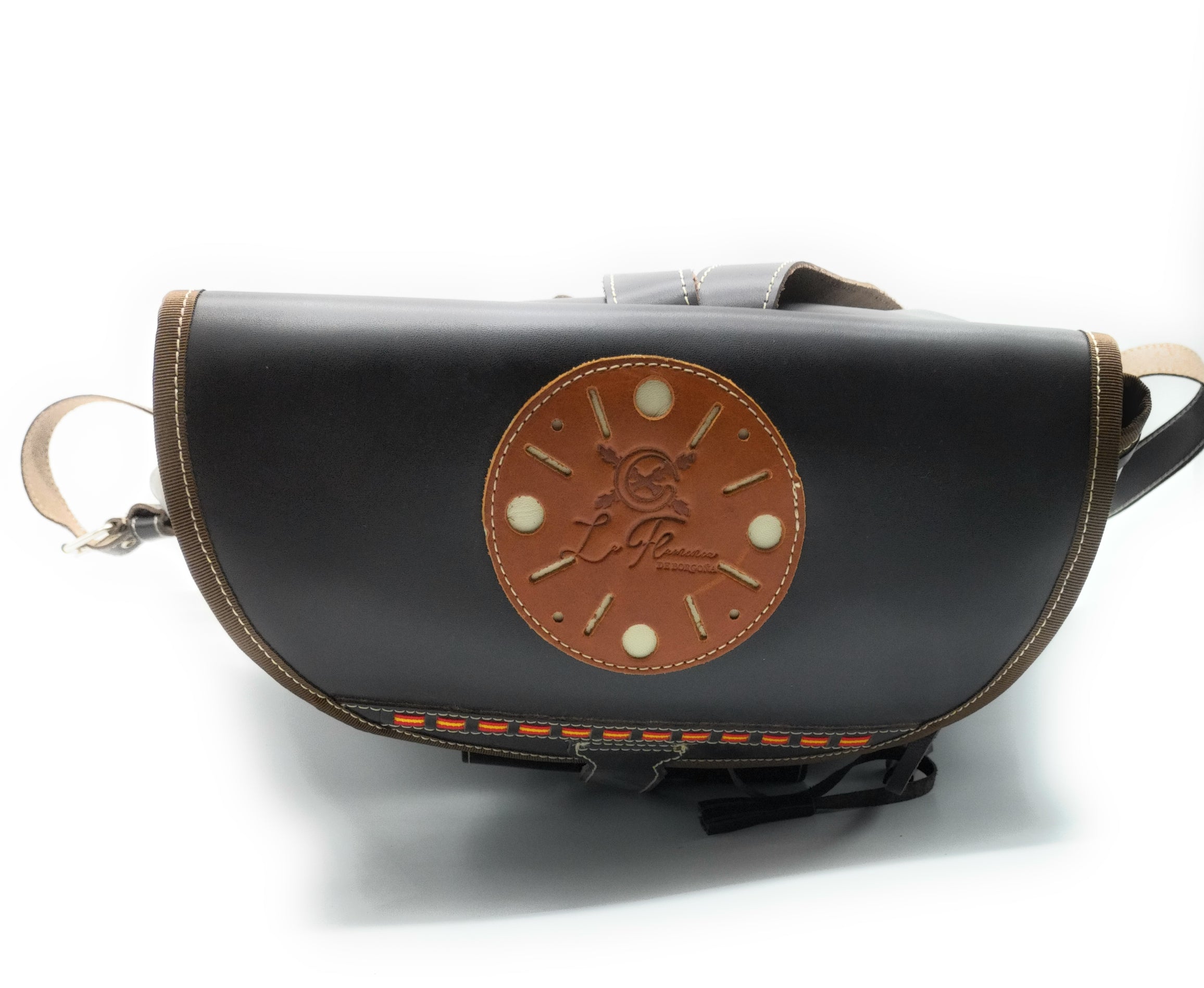 Zurrón Bandera España marrón piel - LaFlamencadeBorgoña