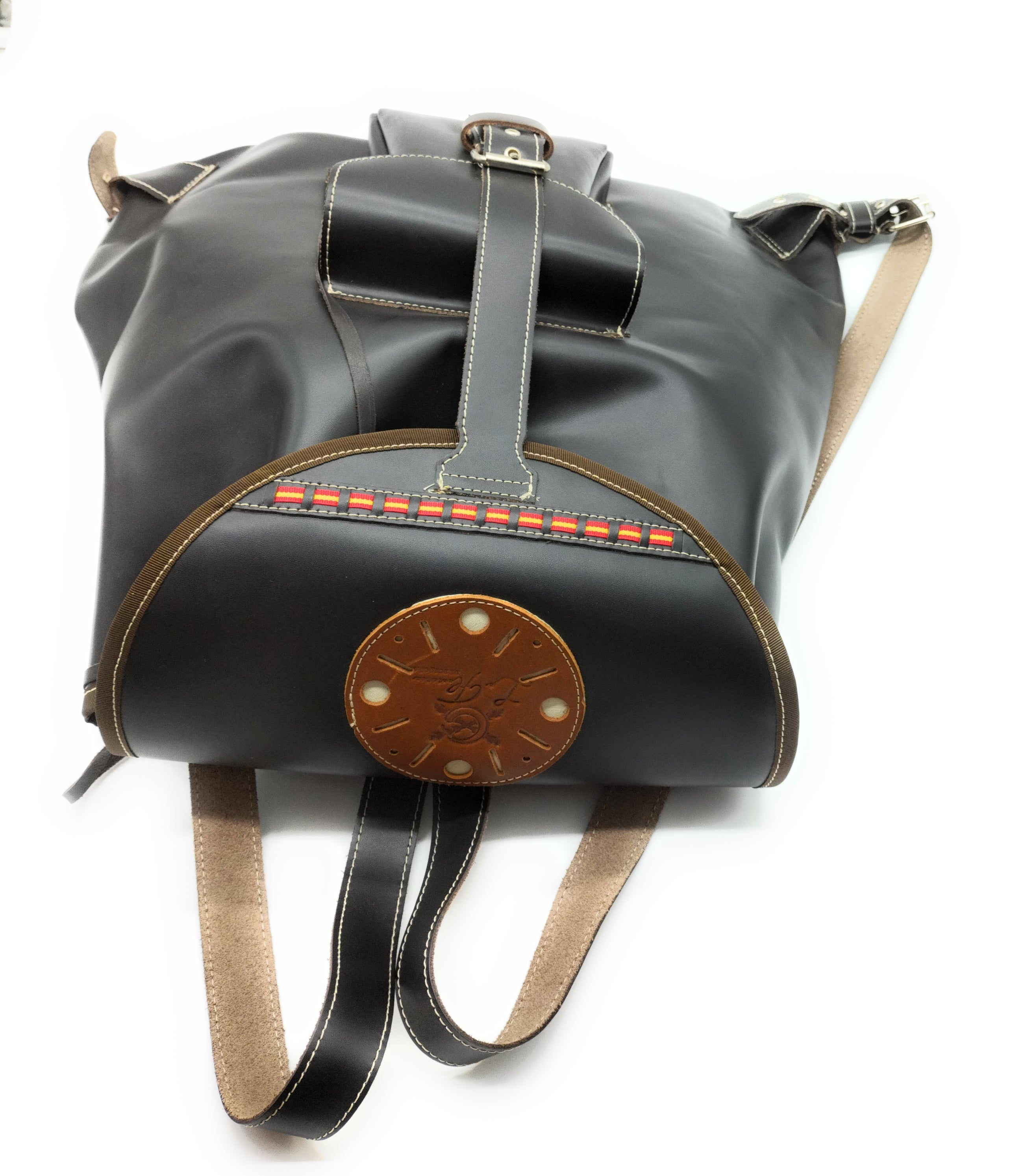 Zurrón Bandera España marrón piel - LaFlamencadeBorgoña