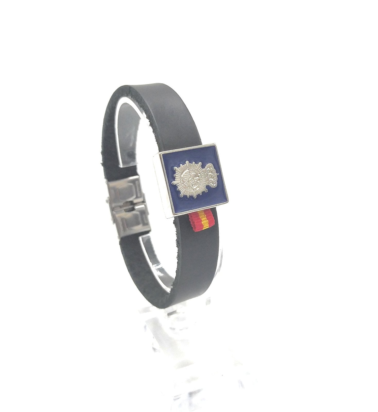 Comprar Pulsera Policía Nacional piel sin pespunte Bandera España La Flamenca de Borgoña Patricia Muñoz VOX