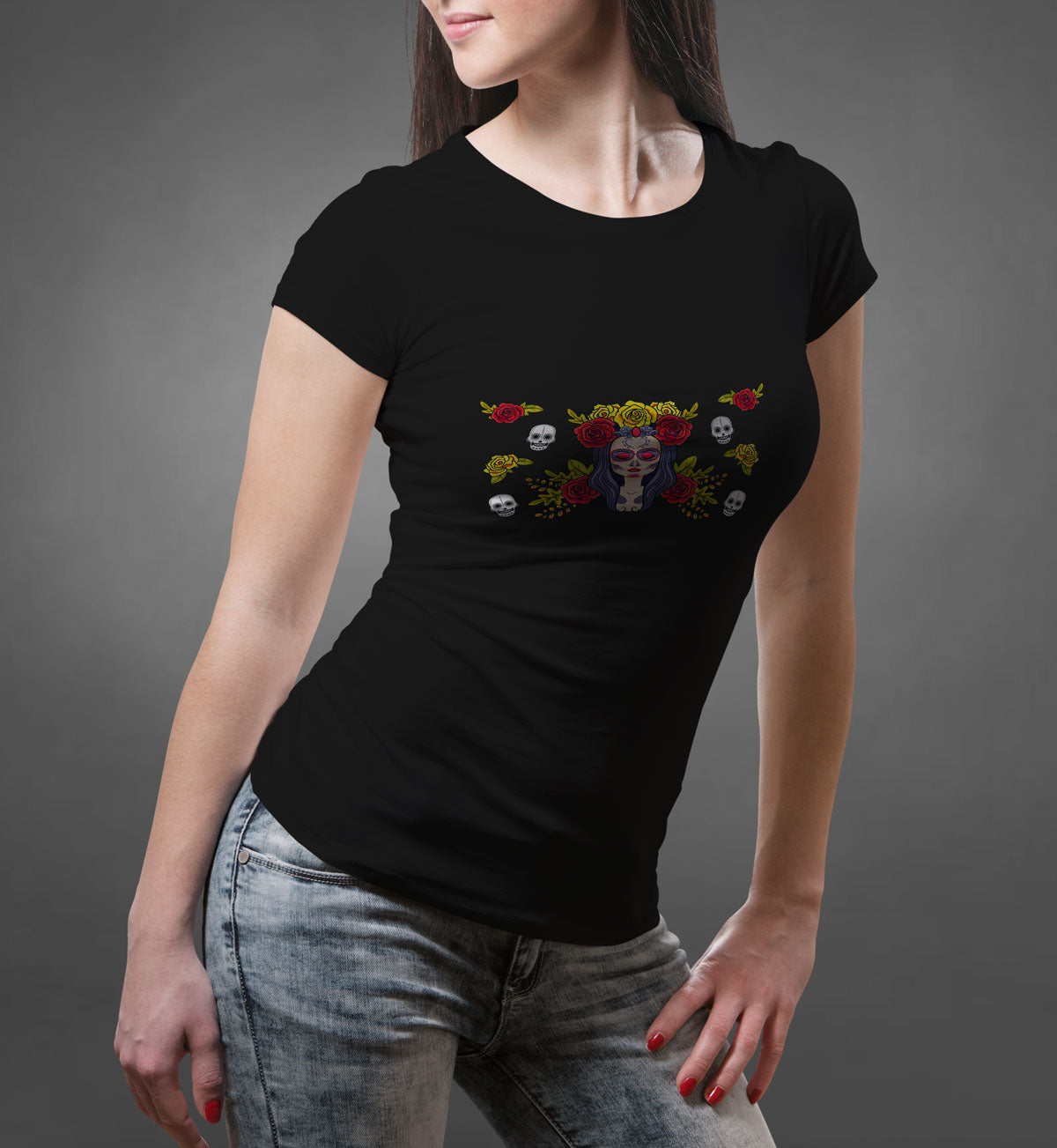 Comprar Camiseta Mujer Halloween (Dí­a de los Muertos) Bandera España La Flamenca de Borgoña Patricia Muñoz VOX