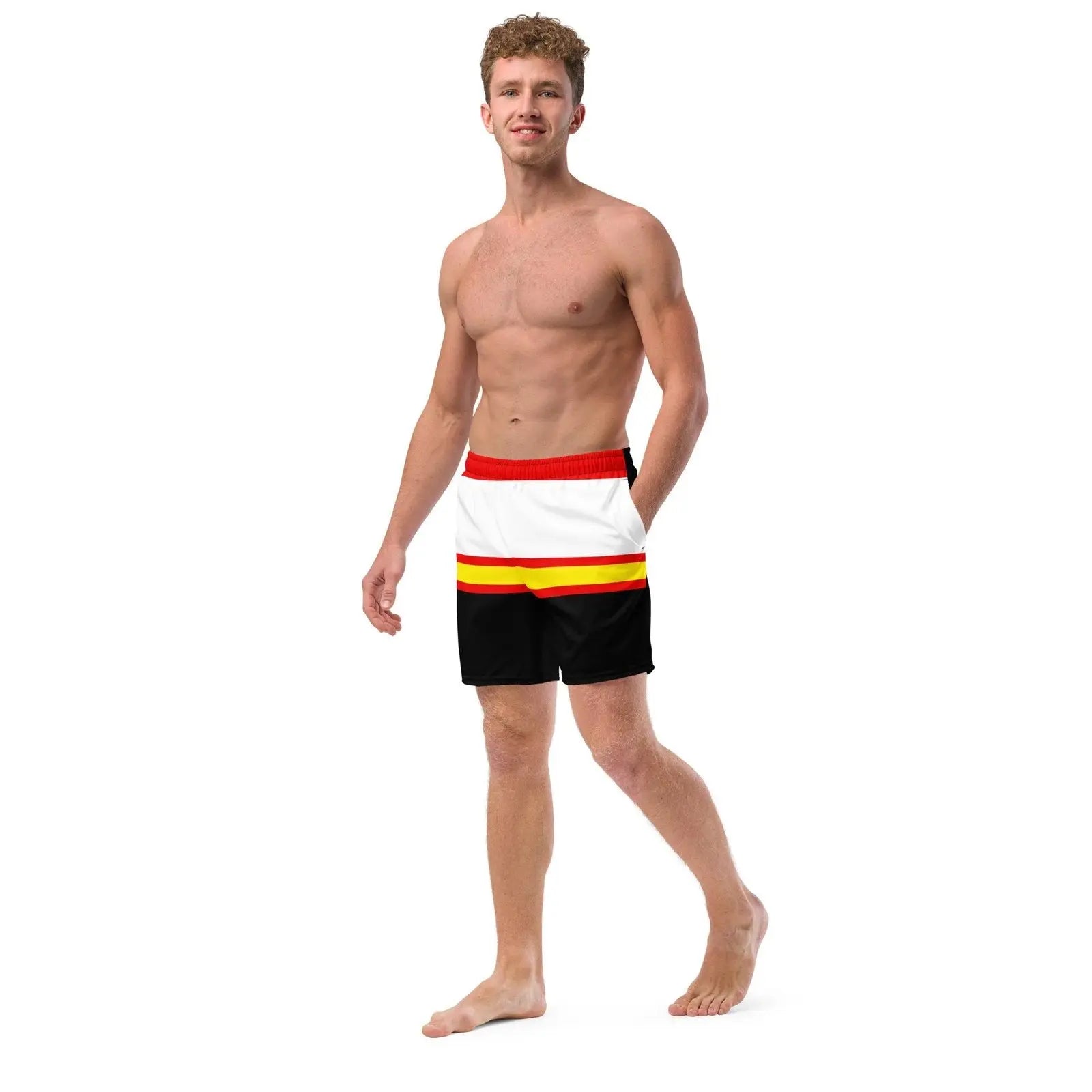 Comprar Bañador Bandera España rayas rojo y negro hombre Bandera España La Flamenca de Borgoña Patricia Muñoz VOX