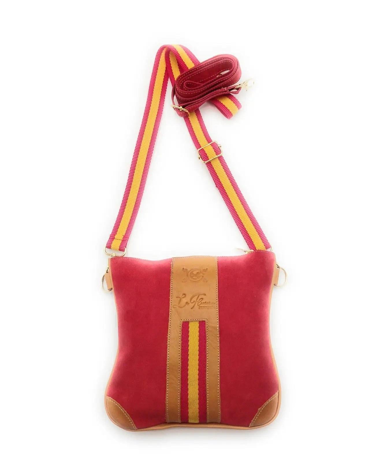 Comprar Bandolera serraje rojo doble asa bandera vertical Bandera España La Flamenca de Borgoña Patricia Muñoz VOX