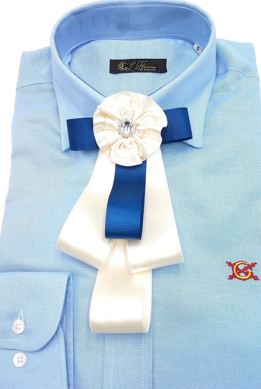 Comprar Broche para cuello camisa de mujer en Blanco y Azul - OFERTA Bandera España La Flamenca de Borgoña Patricia Muñoz VOX